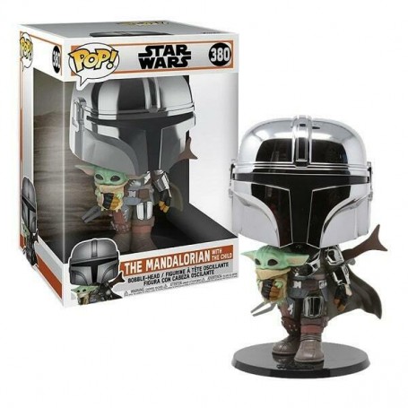 Figura Funko Pop! Star Wars Mandalorian con armadura cromada 380 - 49931 | Gigante 29 Cm