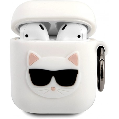 Funda Silicona Karl Lagerfeld diseño cara de Choupette para Apple Airpods 1 | Airpods 2 Color Blanco KLACA2SILCHWH