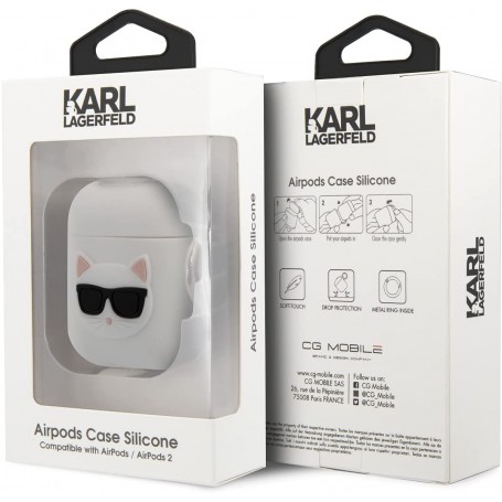 Funda Silicona Karl Lagerfeld diseño cara de Choupette para Apple Airpods 1 | Airpods 2 Color Blanco KLACA2SILCHWH