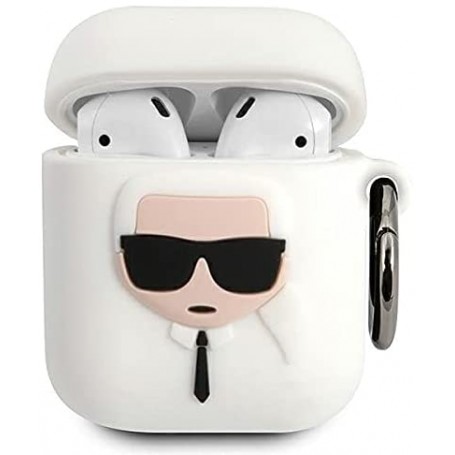 Funda Silicona Karl Lagerfeld diseño cara de Karl para Apple Airpods 1 | Airpods 2 Color Blanco KLACCSILKHWH