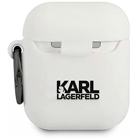 Funda Silicona Karl Lagerfeld diseño cara de Karl para Apple Airpods 1 | Airpods 2 Color Blanco KLACCSILKHWH