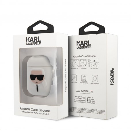 Funda Silicona Karl Lagerfeld diseño cara de Karl para Apple Airpods 1 | Airpods 2 Color Blanco KLACCSILKHWH