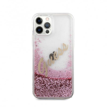 Funda Guess Vintage purpurina líquida para iPhone 12 pro Max color Rosa