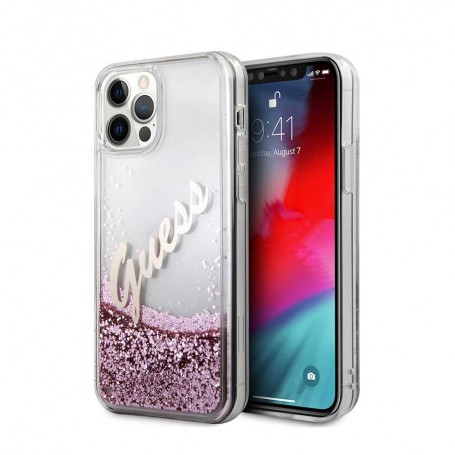 Funda Guess Vintage purpurina líquida para iPhone 12 pro Max color Rosa