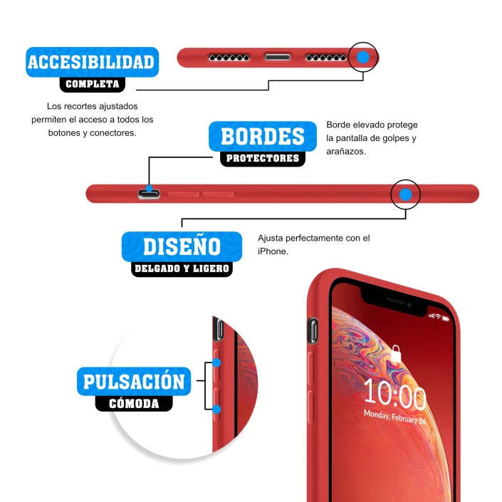 Funda Silicona para Apple iPhone X / Xs Rojo -...