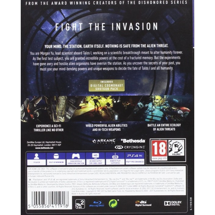 Juego Prey Para PlayStation 4 Versión En Inglés...