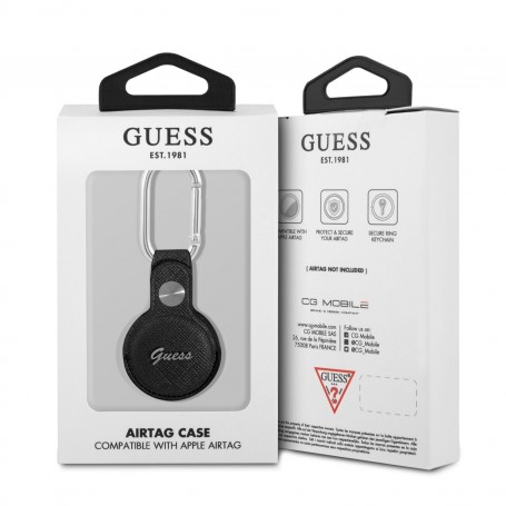 Funda Guess para AirTag Saffiano Vintage Color Negro Modelo GUATPSASRSK
