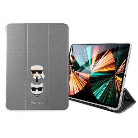 Funda Karl Laggerfeld Saffiano para iPad Pro tipo Libro en color Plata Modelo KLFC11OKCG
