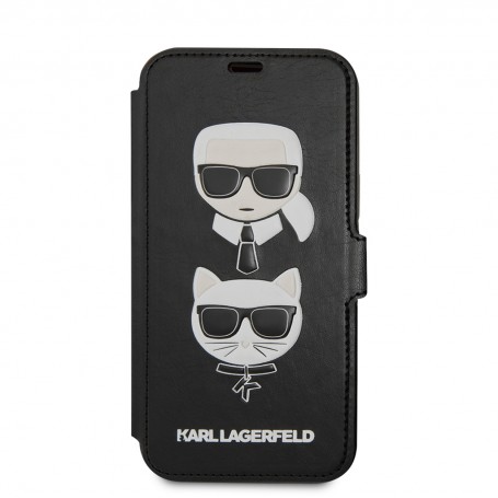 Funda Karl Lagerfeld de piel tipo Libro para iPhone 12 Mini Color Negro diseño caras
