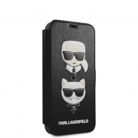 Funda Karl Lagerfeld de piel tipo Libro para iPhone 12 Mini Color Negro diseño caras