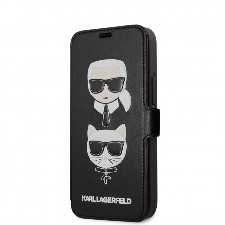 Funda Karl Lagerfeld de piel tipo Libro para iPhone 12 Mini Color Negro diseño caras