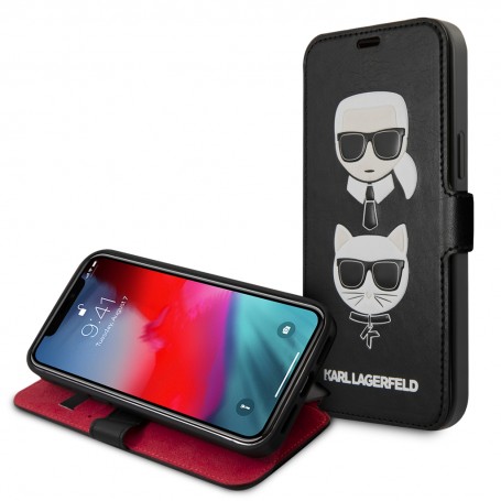 Funda Karl Lagerfeld de piel tipo Libro para iPhone 12 Mini Color Negro diseño caras