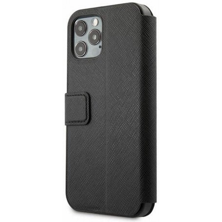 Funda Guess Tipo Libro diseño Saffiano Piel para iPhone 12 Pro Max color Negro
