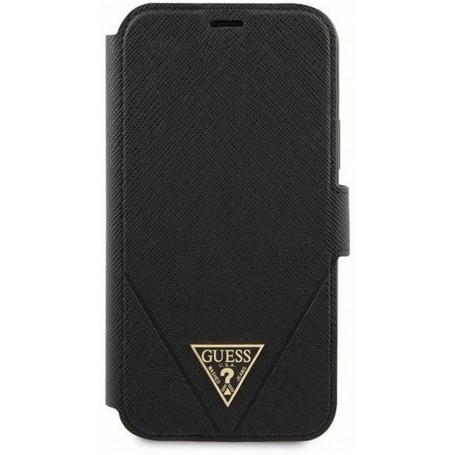 Funda Guess Tipo Libro diseño Saffiano Piel para iPhone 12 Pro Max color Negro