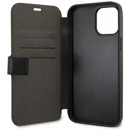 Funda Guess Tipo Libro diseño Saffiano Piel para iPhone 12 Pro Max color Negro