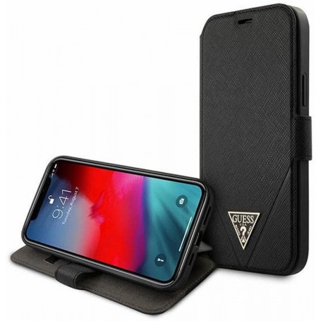 Funda Guess Tipo Libro diseño Saffiano Piel para iPhone 12 Pro Max color Negro