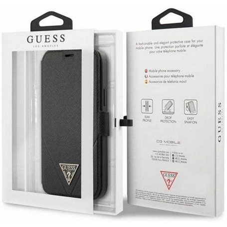 Funda Guess Tipo Libro diseño Saffiano Piel para iPhone 12 Pro Max color Negro