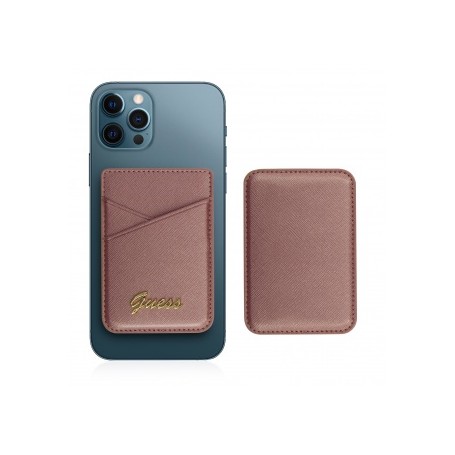 Cartera Tarjetero con Magsafe de Piel Guess para iPhone 12 Diseño Saffiano en Color Rosa GUWMSSASLPI