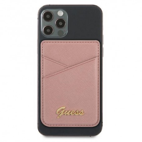 Cartera Tarjetero con Magsafe de Piel Guess para iPhone 12 Diseño Saffiano en Color Rosa GUWMSSASLPI