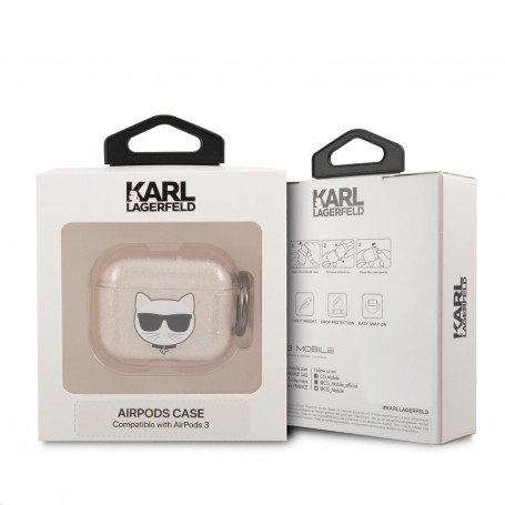 Funda de Silicona Karl Lagerfeld diseño cara Choupette con Brillantina para Apple Airpods 3 Color Dorado KLA3UCHGD