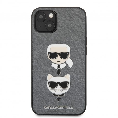 Funda Rígida Karl Lagerfeld diseño caras Karl y Choupette para Apple iPhone 13 Color Plata KLHCP13MSAKICKCSL