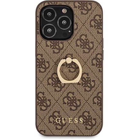 Funda Rígida Guess diseño 4G para Apple iPhone 13 Pro Color Marrón con Anilla GUHCP13L4GMRBR