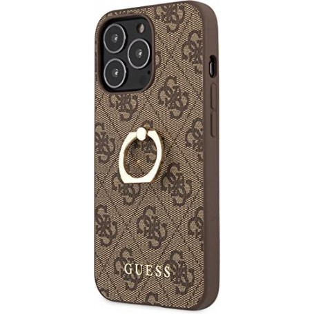 Funda Rígida Guess diseño 4G para Apple iPhone 13 Pro Color Marrón con Anilla GUHCP13L4GMRBR