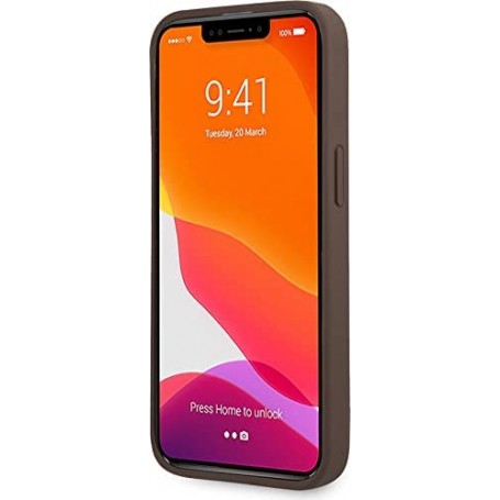 Funda Rígida Guess diseño 4G para Apple iPhone 13 Pro Color Marrón con Anilla GUHCP13L4GMRBR