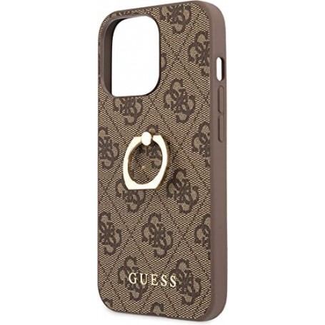 Funda Rígida Guess diseño 4G para Apple iPhone 13 Pro Color Marrón con Anilla GUHCP13L4GMRBR
