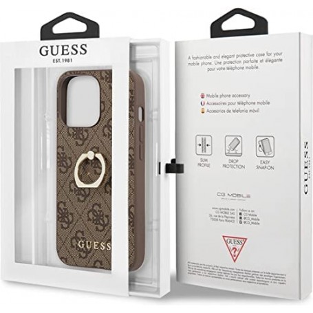 Funda Rígida Guess diseño 4G para Apple iPhone 13 Pro Color Marrón con Anilla GUHCP13L4GMRBR
