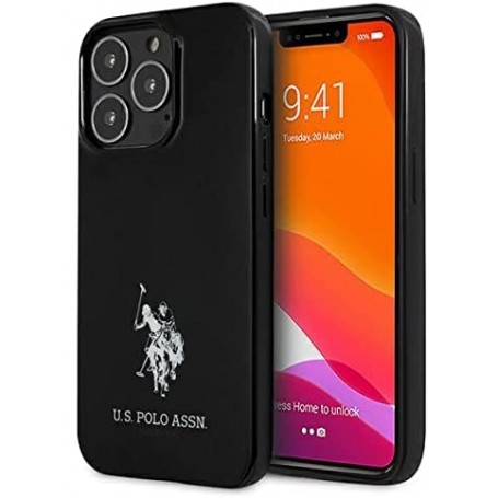 Funda Rígida US Polo para Apple iPhone 13 Pro Max Color Negro con logo Caballos USHCP13XUMHK