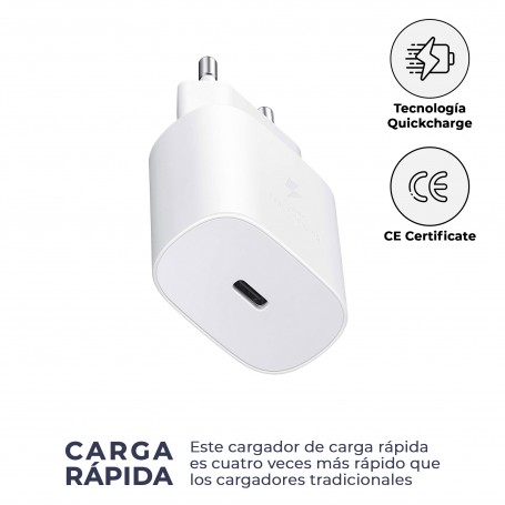 Cargador 20W Compatible EP-TA800EWE + USB C Blanco para Samsung S8 / S9 / S10 / S20 / S21 / Note / Tab - Librephonia