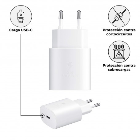 Cargador 20W Compatible EP-TA800EWE + USB C Blanco para Samsung S8 / S9 / S10 / S20 / S21 / Note / Tab - Librephonia