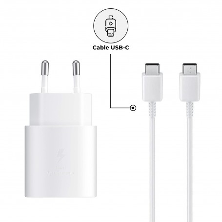 Cargador 20W Compatible EP-TA800EWE + USB C Blanco para Samsung S8 / S9 / S10 / S20 / S21 / Note / Tab - Librephonia