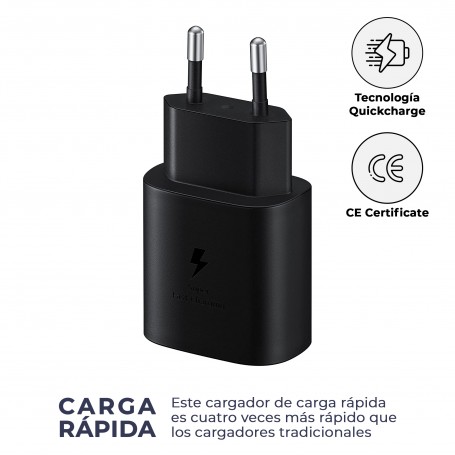 Cargador Compatible EP-TA800EBE + USB C Negro para Samsung S8 / S9 / S10 / S20 / S21 / Note / Tab- Librephonia