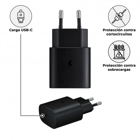 Cargador Compatible EP-TA800EBE + USB C Negro para Samsung S8 / S9 / S10 / S20 / S21 / Note / Tab- Librephonia