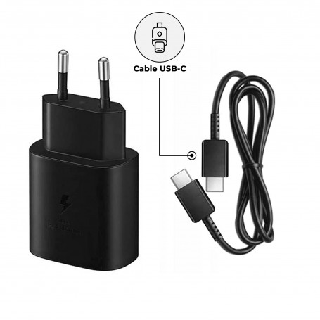 Cargador Compatible EP-TA800EBE + USB C Negro para Samsung S8 / S9 / S10 / S20 / S21 / Note / Tab- Librephonia