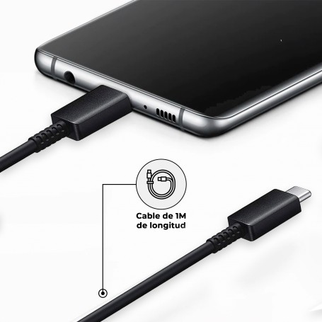 Cargador Compatible EP-TA800EBE + USB C Negro para Samsung S8 / S9 / S10 / S20 / S21 / Note / Tab- Librephonia