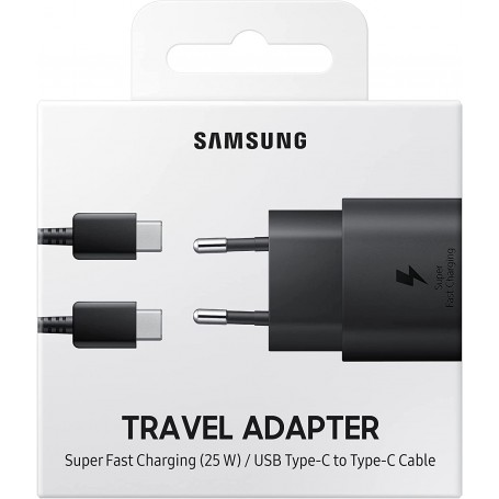 Cargador Samsung 25W Modelo EP-TA800XB + Cable USB C Carga Rápida Negro