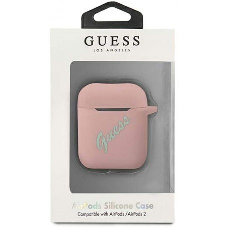 Funda Guess Silicona para Apple Airpods Vintage Rosa y Turquesa | Estado Como Nuevo| Outlet