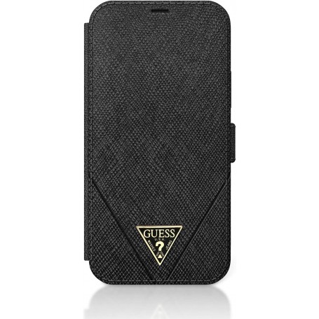 Funda Guess Tipo Libro diseño Saffiano Piel para iPhone 12 | 12 Pro color Negro