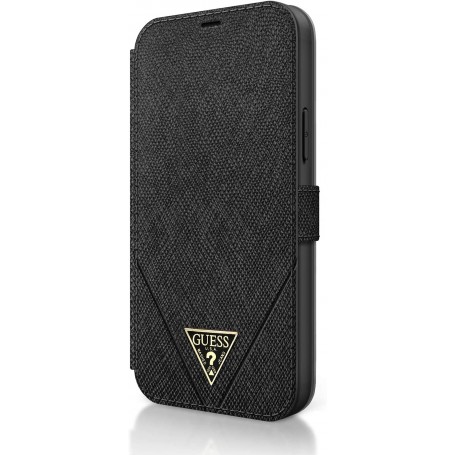 Funda Guess Tipo Libro diseño Saffiano Piel para iPhone 12 | 12 Pro color Negro