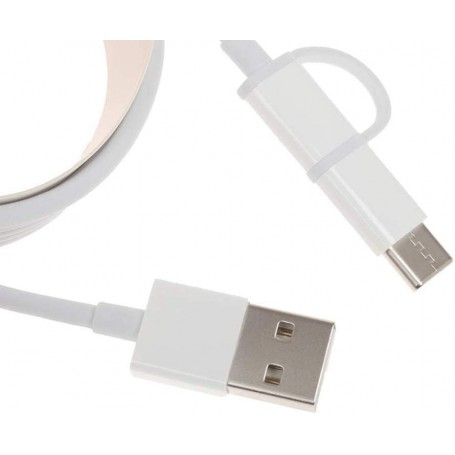 Cable de datos Xiaomi Mi 2 conexión micro USB y USB - C color Blanco