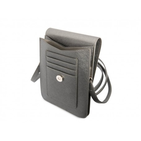 Funda Bolso Cartera de piel Guess para Teléfono Modelo Saffiano con logo Triángulo Gris GUWBSATMGR