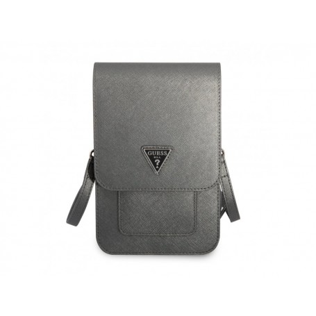 Funda Bolso Cartera de piel Guess para Teléfono Modelo Saffiano con logo Triángulo Gris GUWBSATMGR