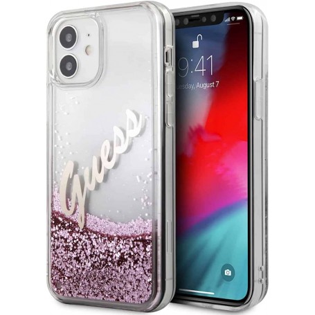 Funda Guess Vintage purpurina líquida para iPhone 12 Mini color Rosa