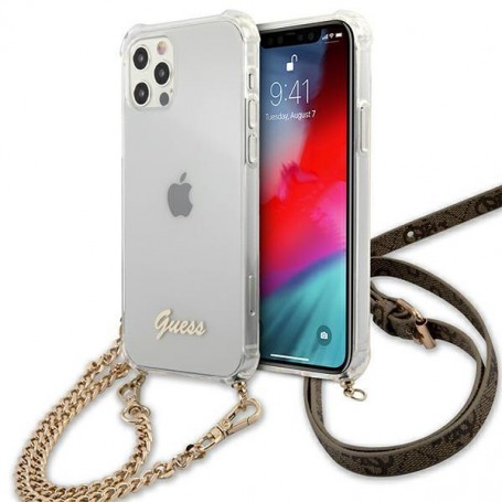Funda Rígida Guess Transparente con cadena dorada  para iPhone 12 Pro Max