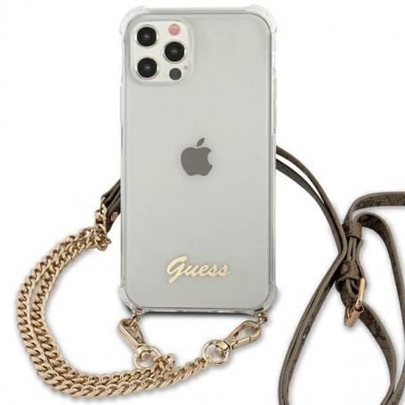 Funda Rígida Guess Transparente con cadena dorada  para iPhone 12 Pro Max