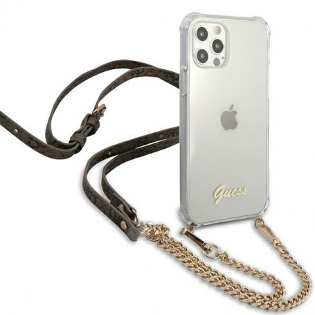 Funda Rígida Guess Transparente con cadena dorada  para iPhone 12 Pro Max