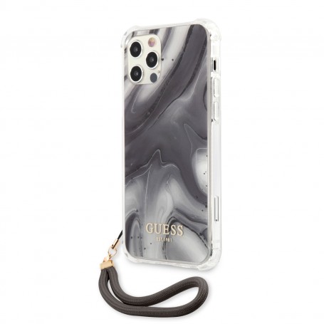 Funda Rígida Guess Gris Mármol con cadena de naylon para iPhone 12 Pro Max